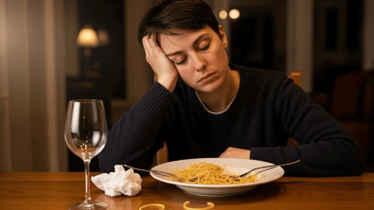 Person experiencing brain fog and fatigue after eating a carb-heavy meal