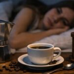 Person lying awake in bed after drinking coffee late at night