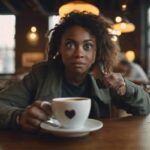 Person feeling shaky after drinking coffee while holding a mug