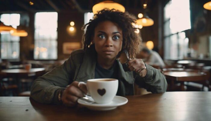 Person feeling shaky after drinking coffee while holding a mug