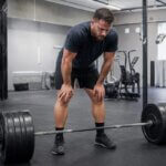 Man recovering after a heavy deadlift set in the gym