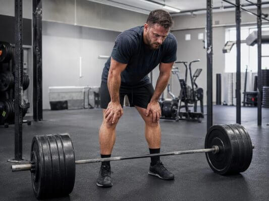 Man recovering after a heavy deadlift set in the gym