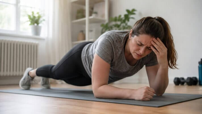 Person feeling lightheaded during a plank exercise
