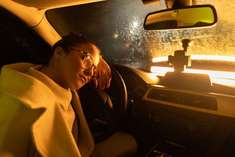Driver feeling mentally foggy and tired after a long drive