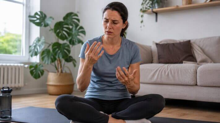 Person noticing tingling hands during a breathing exercise session
