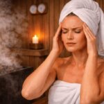 Person experiencing severe headache symptoms after a hot shower
