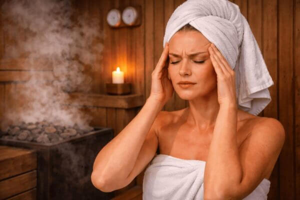 Person experiencing severe headache symptoms after a hot shower