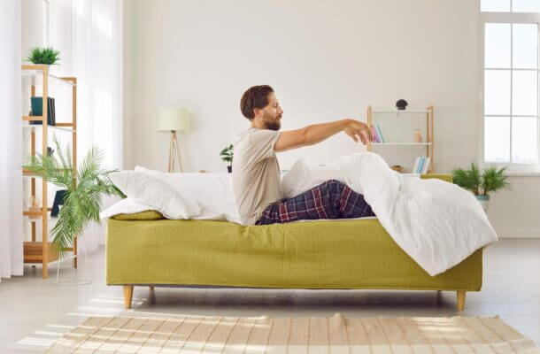 Person waking up from a daytime nap feeling confused and disoriented