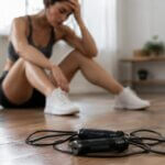 Woman recovering after a jump rope workout and feeling slightly dizzy
