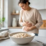 Person feeling mildly nauseous after eating oatmeal at breakfast