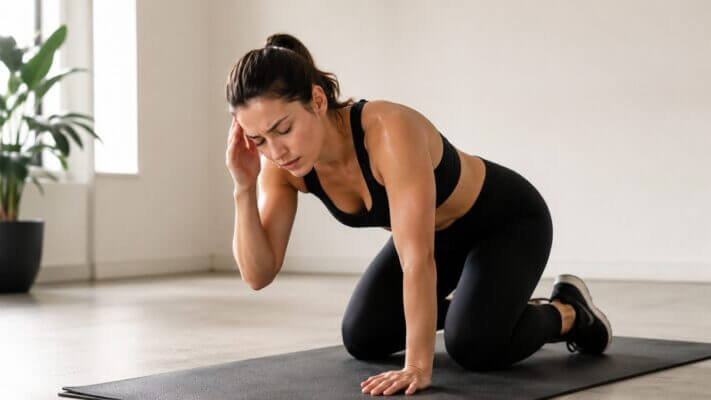 Person experiencing a headache after push ups during a home workout