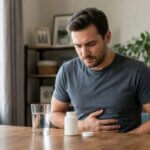 Person feeling nauseous after taking an iron pill on an empty stomach