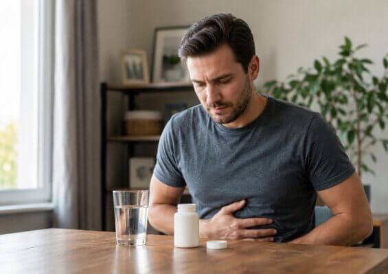 Person feeling nauseous after taking an iron pill on an empty stomach
