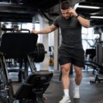 Athlete sitting on a leg press machine after a heavy set feeling lightheaded